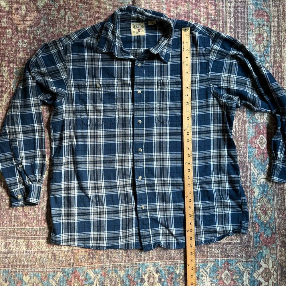 RedHead Men's 2XL Blue Plaid Flannel Shirt 100% Cotton - Picture 2 of 10